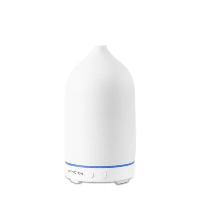 Produktbild von PRIXTON Luftbefeuchter Zen 100 ml, Aroma-Diffusor mit 5 Nebelmodi, Leise 35 dB, LED-Licht in 7 Farben, Fernbedienung und USB C, Weiß
