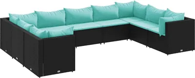 Obrázek produktu pro vidaXL 9dílná zahradní lounge souprava s polštáři Black Poly Rattan