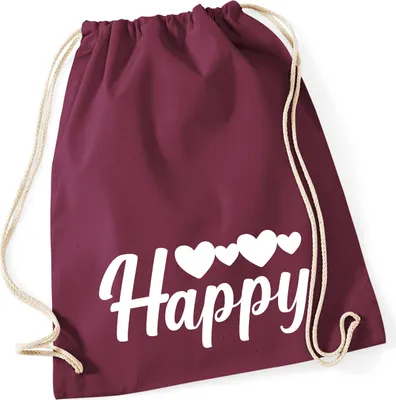 Produktbild von Huuraa Turnbeutel Happy Herzen 12 Liter Burgundy Baumwolle Rucksack Geschenkidee