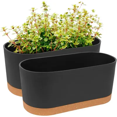 Immagine prodotto di 2 vasi da finestra autoirriganti, dimensioni 40 x 17,8 cm, colore grigio chiaro/grigio scuro, con sottovaso