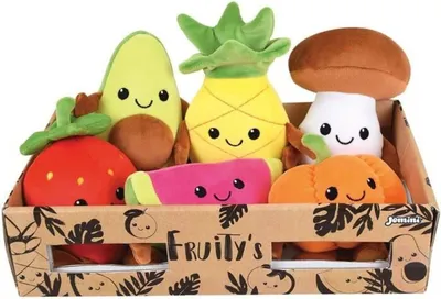 Image de JEMINI Boîte fruitée avec 6 fruits et légumes en peluche douce +/- 17 cm