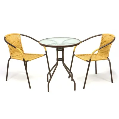 Produktbild von VCM 3-tlg. Bistroset | Balkonset | Gartentisch: 60 cm, Höhe: 72 cm | Sitzgarnitur mit Glastisch | Bistrostuhl Poly-Rattan