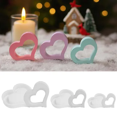 Immagine prodotto di 3 stampi in silicone a forma di cuore per la creazione di candele, saponi e oggetti in gesso