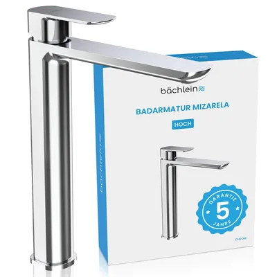 Produktbild von Badarmatur Mizarela hoch - chrom | Hohe Badarmatur im klassischen Design - Wasserhahn für Bad-Aufsatz-Waschbecken
