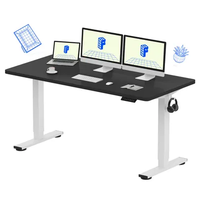 Produktbild von FLEXISPOT EN1 Höhenverstellbarer Schreibtisch 160x80cm 100 kg Tragkraft, mit Anti-Kollisionsschutz, Einteilige Tischplatte 4 Memory-Funktion(Schwarz)