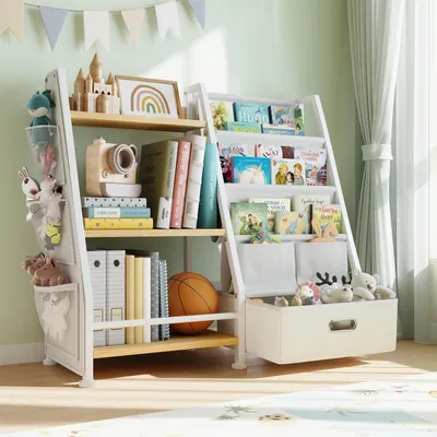 Immagine prodotto di Libreria per bambini con contenitore e ripiani aperti, dimensioni 85x30x77 cm, colore naturale