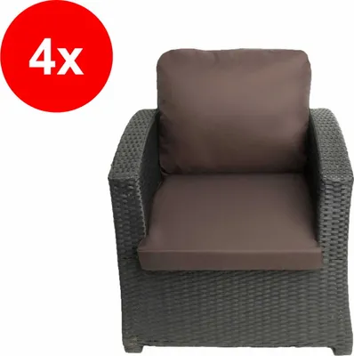 Obrázok produktu pre Polyratanový vankúš na kreslo 4ks Hnedý-Sedadlo 56x52cm+56x50cm|Vankúš na záhradné stoličky, Vankúše na záhradný nábytok, Ratanové vankúše na kreslá