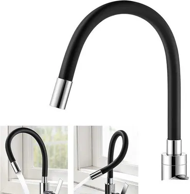 Immagine prodotto di Rubinetto da cucina con lungo beccuccio – Rubinetto da cucina flessibile – Rotazione a 360 gradi – Miscelatore monocomando – Acciaio inossidabile – Per acqua calda e fredda