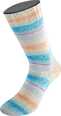 Produktbild von Lana Grossa MEILENWEIT 100 g Merino Extrafine CREMOSO 4-fach Merino-Sockenwolle 420 m Farbe 4121 - Vanille/Apricot/Rot/Helltürkis/Türkis/Violett/Rohweiß