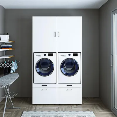 Immagine prodotto di Roomart SERIE 2 Armadio doppio per lavatrice, larghezza 134 cm, bianco