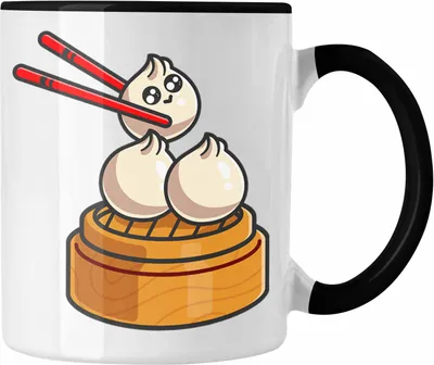 Produktbild von Trendation - Dumpling Tasse Geschenk Gyozas Asiatisch Sushi Liebhaber Geschenkidee Stäbchen (Schwarz)