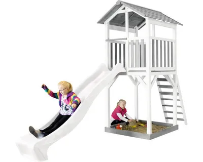 Obrázok produktu pre AXI Beach Tower Grey/white - White Slide, domček na piliéroch, 3 rok / roky, Šmykľavka, Šedá, Biela
