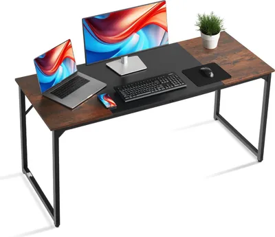 Produktbild von Schreibtisch Computertisch - Bürotisch - Tischplatte 160 x 60 cm - Metallgestell - Tragkraft 68 kg - Für Homeoffice & Arbeitszimmer - Braun Schwarz