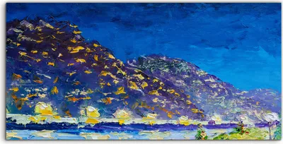 Produktbild von Coloray Acrylbild 100x50  Wandbild Acrylbilder Nacht Stadtlandschaft Dorf Berge Ufer