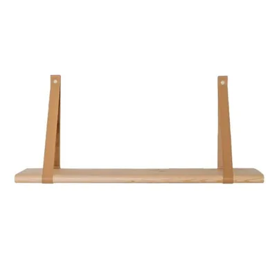Image de leg&go Étagère flottante 70x15cm, en bois avec lanières en cuir, étagère murale