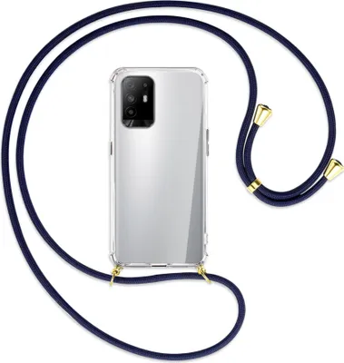Produktbild von Handykette Backcover-Schutzhülle mit Band (Metall goldfarben) für Oppo A94 5G / F19 Pro+ 5G - dunkelblau