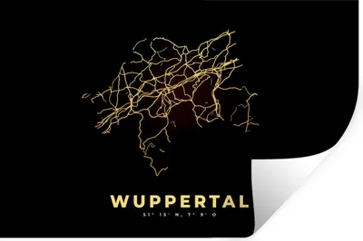 Produktbild von MuchoWow® Wandtattoo Wandsticker Wandaufkleber Stadtplan - Karte - Gold - Wuppertal - Karte 90x60 cm Selbstklebend und Repositionierbar - Aufkleber