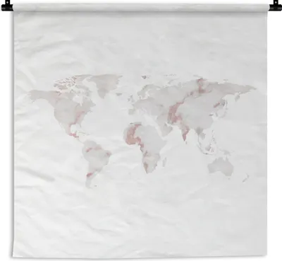 Produktbild von MuchoWow® Wandteppich Wandbehang Weltkarte - Weiß - Rosa 150x150 cm Tapisserie Dekoration Wandtuch - Wohnaccessoires - Modernes