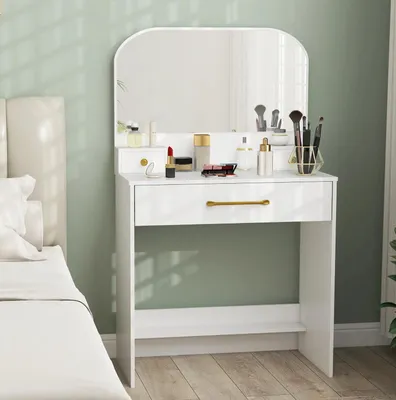 Produktbild von Schminktisch mit Spiegel, Kompakter Schminktisch mit 3 Schubladen,Kosmetiktisch Schlafzimmer
