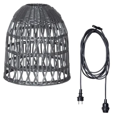 Produktbild von Lampenschirm BELL wetterfest - Rattan-Optik - mit E27 Kabelfassung - D: 30cm/H: 33cm - grau