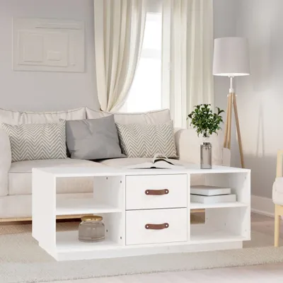 Zdjęcie produktu dla The Living Store stolik kawowy biały 100x50x41 cm lite drewno sosnowe