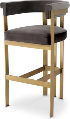 Produktbild von Casa Padrino Luxus Samt Barstuhl mit Armlehnen Grau / Messing 56 x 56 x H. 104 cm - Gepolsterter Barhocker - Bar Möbel - Luxus Möbel - Luxus Qualität