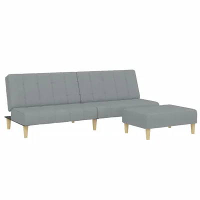 Imagen del producto de Sofá cama de 2 plazas con reposapiés, color gris claro, tapizado en tela