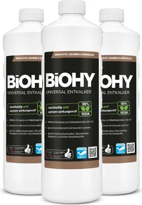 Produktbild von BiOHY Universal Entkalker, Entkalkungsmittel,  Kalklöser, Kalkreiniger – 3er Pack (3 x 1 Liter Flasche)