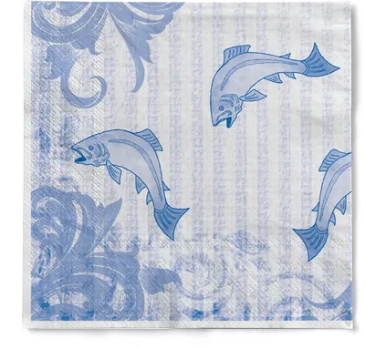 Produktbild von Sovie HORECA Serviette Fisch in Blau aus Tissue 33 x 33 cm, 100 Stück - Maritim