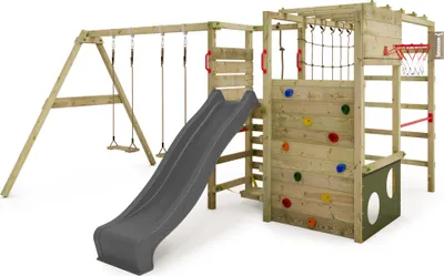 Image de Structure d'escalade Fatmoose ActionArena Air XXL avec balançoire double et toboggan, couleur anthracite