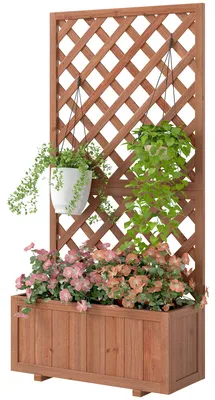 Produktbild von Hochbeet Pflanzenkasten mit Rankgitter, Spalier Pflanzkübel, Blumenkasten Holz, 72,5x31,5x149,5cm für Garten Balkon Terasse