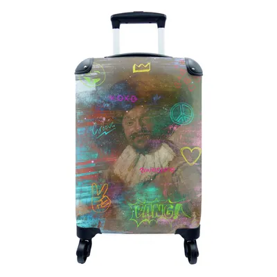 Produktbild von MuchoWow® Koffer Handgepäck Trolley Rollkoffer Kleine Reisekoffer mit 4 Rollen - Der fröhliche Trinker - Frans Hals - Neon - Cabin Size < 55x40x23 cm & 55x40x20 cm - Fotokoffer - Kabinenkoffer - Boardgepäck - Reise-Box - Reisekoffer - Reisegepäck - Koffer mit Bild - Trolley für Kinder