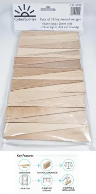 Hartholzkeile, 18 Stück, 100 mm, 20 mm, 1–15 mm