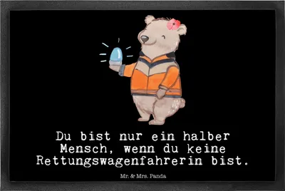 Produktbild von Mr. & Mrs. Panda fußmatte Rettungswagenfahrerin Herz 40 x 60 cm - Schwarz - Geschenk, Schmutzmatte, Gummimatte, Schmutzfangmatte, Schmutzfänger, Türmatte