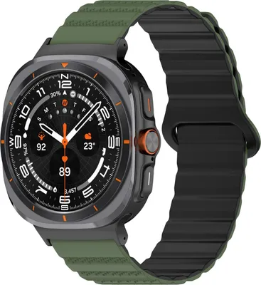 Obrázek produktu pro Pro Samsung Galaxy Watch Ultra 47mm Dot Pattern Silicone Magnetic Strap Dark Green / Black