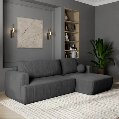 Produktbild von Masseno Ecksofa SENTI P R-S mit Schlaffunktion L-Form, Sofa mit Bettkasten, Wohnzimmersofa, Couch, Soffa, Bettsofa, Couchgarnitur- Grau, POSO 34