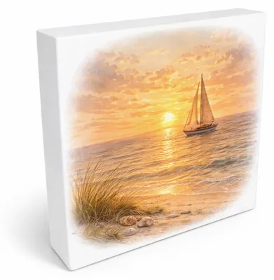 Produktbild von Sonnenuntergang Idylle Segelboot Sonnenuntergang Holzbild in 20x20 cm zum