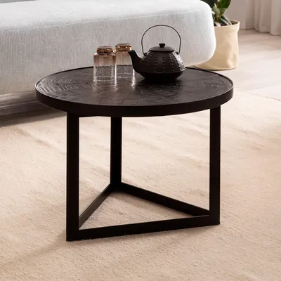 Produktbild von WOHNLING Couchtisch 58x58x40 cm Mango Massivholz / Metall Schwarz Sofatisch Rund Wohnzimmertisch Industrial Kaffeetisch Wohnzimmer Massiv mit