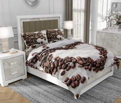 Obrázek produktu pro Povlečení 140x200 cm + 2x70x80 cm, 3dílná sada, 100% bavlna, satyna, zip, Káva, Bílá - SOVIO | So.0115