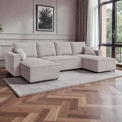 Produktbild von FurMeb24 ECKSOFA mit Schlaffunktion und bettkasten ALCOS U 305 cm × 140 cm × 85 cm Stoff POSO 100