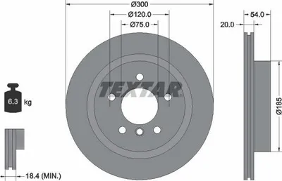 Produktbild von 2x TEXTAR Bremsscheibe 92196605 für BMW Z4 Roadster (E89) 54mm 6 3kg 300mm