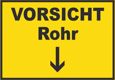 Produktbild von Vorsicht Rohr mit Richtungspfeil unten Schild A3 (297x420mm)