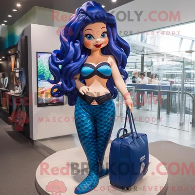 Produktbild von Maskottchenkostüm REDBROKOLY Meerjungfrau in Marineblau mit einteiligem Badeanzug und Handtaschen