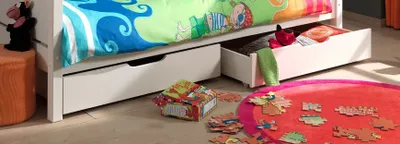 Image de Jeu de tiroirs de lit Vipack sur roulettes blanc, composé de deux tiroirs