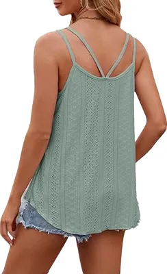 Produktbild von Tanktops für Damen, lockere Passform, Spaghettiträger, U-Ausschnitt, Ösen-Shirts