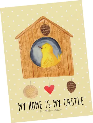 Produktbild von Mr. & Mrs. Panda Postkarte Vogel Haus - Gelb Pastell - Geschenk, Ansichtskarte, Wohnung, Castle, bildkarte, Zuhause, Familie, Grußkarte, Lustige Sprüche, Postkarten
