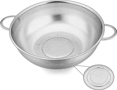 Produktbild von Edelstahl Küchensieb 22cm mit Griff, Mikroperforiertes Nudelsieb, Abtropfsieb