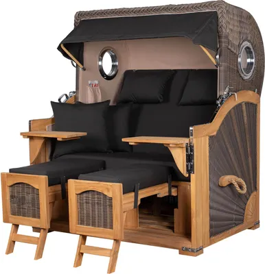 Produktbild von Strandkorb-Set - bene living - Ammersee Grande XL Teak - PE grau - Modell 548 - inkl. Liftersystem