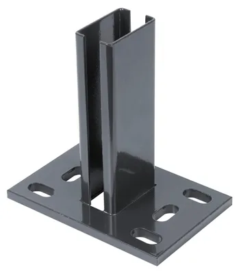 Image de Alberts 686086 Support de poteau pour clôture à double fil, à visser, galvanisé à chaud, revêtement plastique anthracite RAL 7016, plaque 150 x 100 mm, pour poteaux 60 x 40 mm