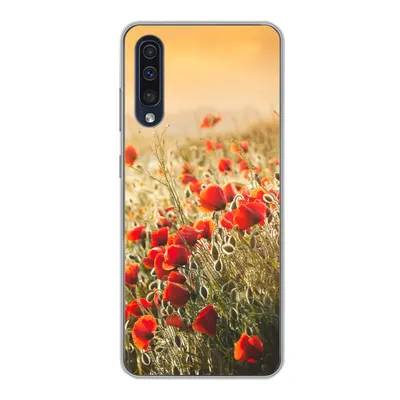 Produktbild von MuchoWow® Handyhülle Schutzhülle Hülle für Samsung Galaxy A30s Sonnenstrahlen über einem Mohnblumenstrauß Silikon Softcase Handy Hülle - Karteninhaber